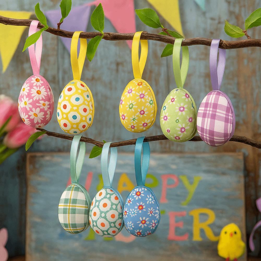 24Pcs Multicolor Easter Egg Ornaments DIY Craft Cute Foam Easter Eggs Handmade Hanging Ropes Hanging Ornaments Home Decorations