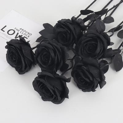 Künstliche Schwarze Rosen Kunstblumen Langer Stiel ohne Behälter für Halloween-Festival Heimdeko Hochzeitsfeier Tischdeko