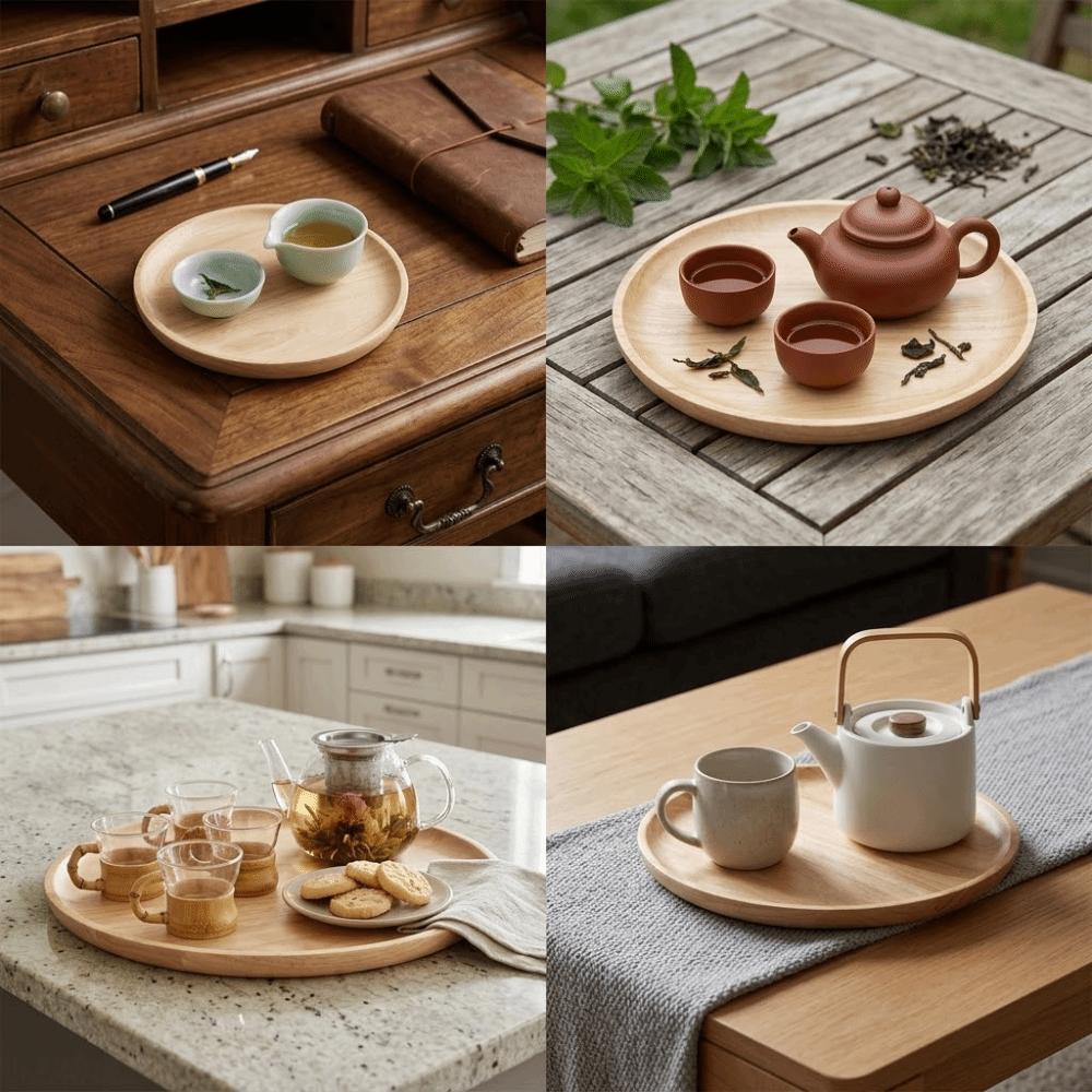 Flat Serving Tray Wooden Barbecue Plate Heat Insulated Japanese Style  Plate  Fruit Placement 10.5cm