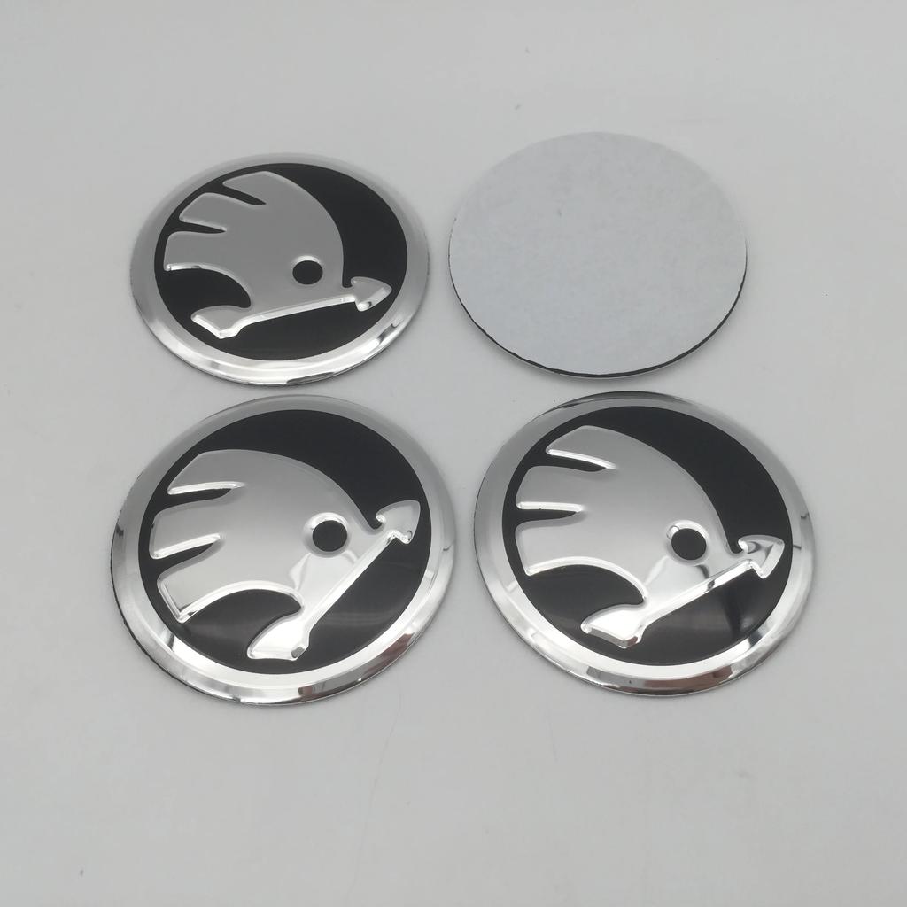 ABCDGE1 4pcs 3D 56mm 60mm 65mm For Skoda Car Emblem Wheel Hub Center Cap Badge Covers Sticker Decals Styling Accessories