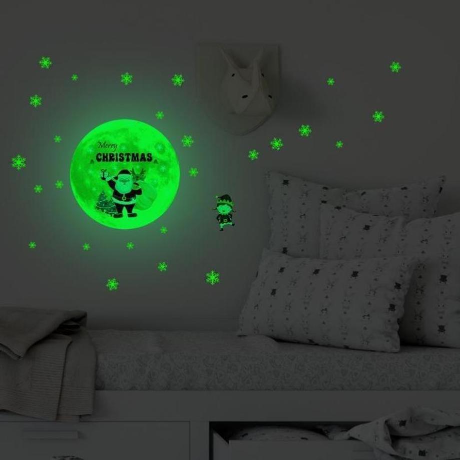 1 Pcs Glow Moon Snowflake Christmas Wall Sticker Paper Glow Room Decoration Wall Decal Self Adhesive