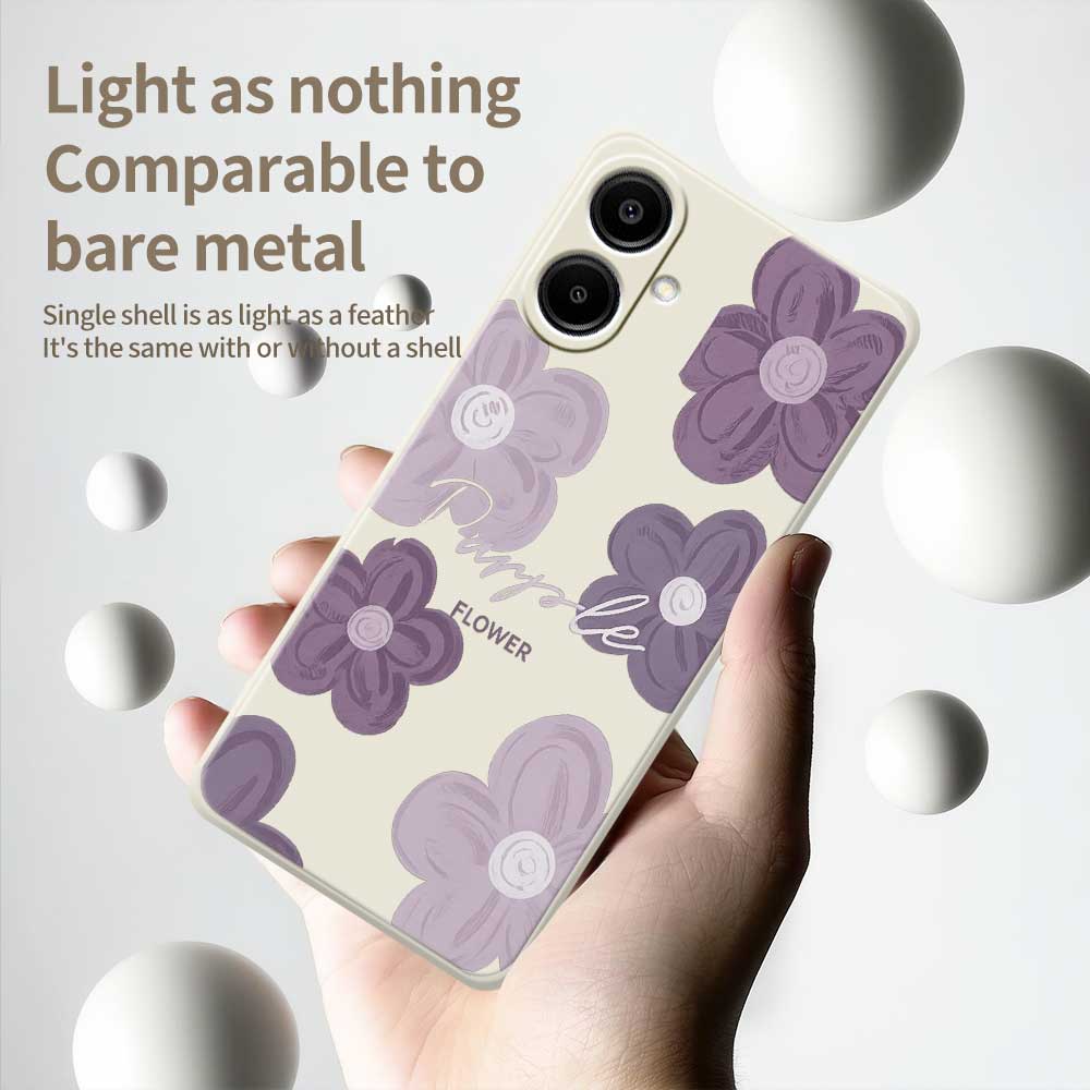 For Samsung Galaxy A07 4G Case Purple Flower Pattern Printing Straight Edge TPU Phone Back Cover