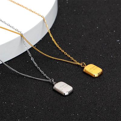 French Style 3D Gold Brick Choker Necklace - Chocolate Square Titanium Steel for Women
