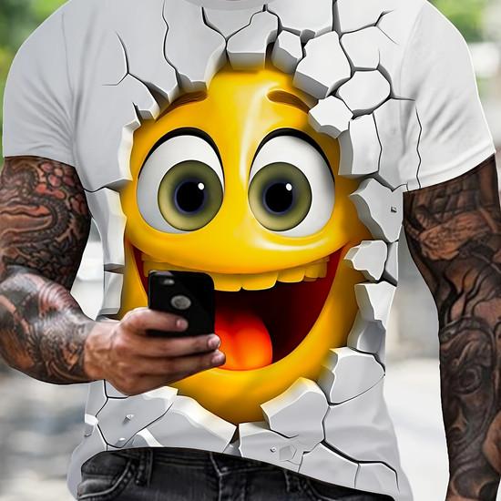 Brand new Hip-hop Smiley Face 3D Printed Men's Daily T-shirt - Crew Neck Street Innovative Loose T-shirt