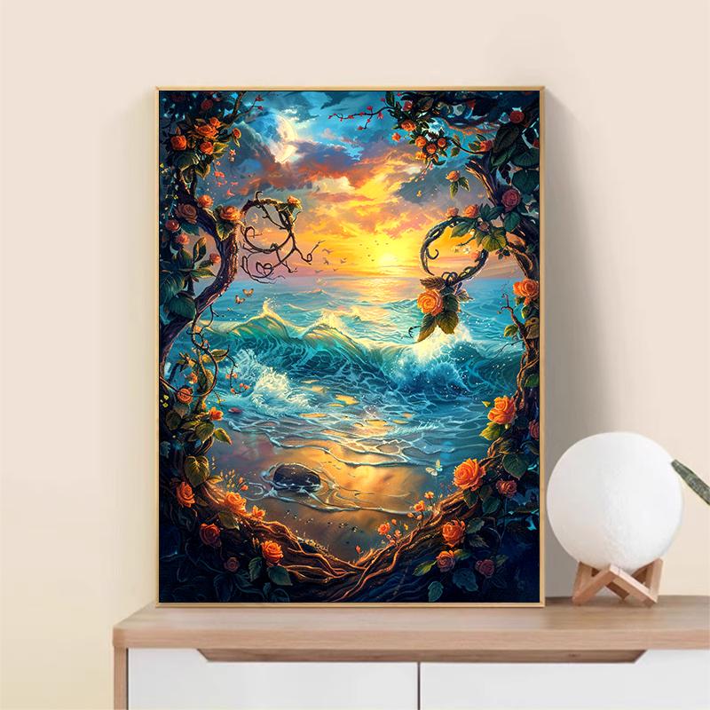 5d DIY Diamond Painting Cross Stitch Hua Teng Sea Scenery Diamond Embroidery Mosaic Full Round Drill Home Decor