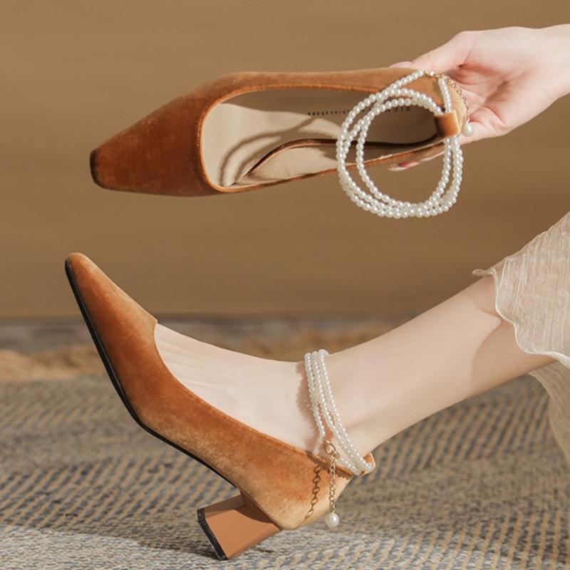 

Fashion Luxury String Bead Ankle Buckle Design Pumps Women Cozy Shallow Pointed Toe Satin High Heel Sandals Elegant Evening Dress Shoes 40 оранжевый