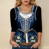 Damen Casual 3/4 Ärmel Oktoberfest Print Oberteil Rundhals Leichte Bluse für den Alltag und Saisonale Veranstaltungen