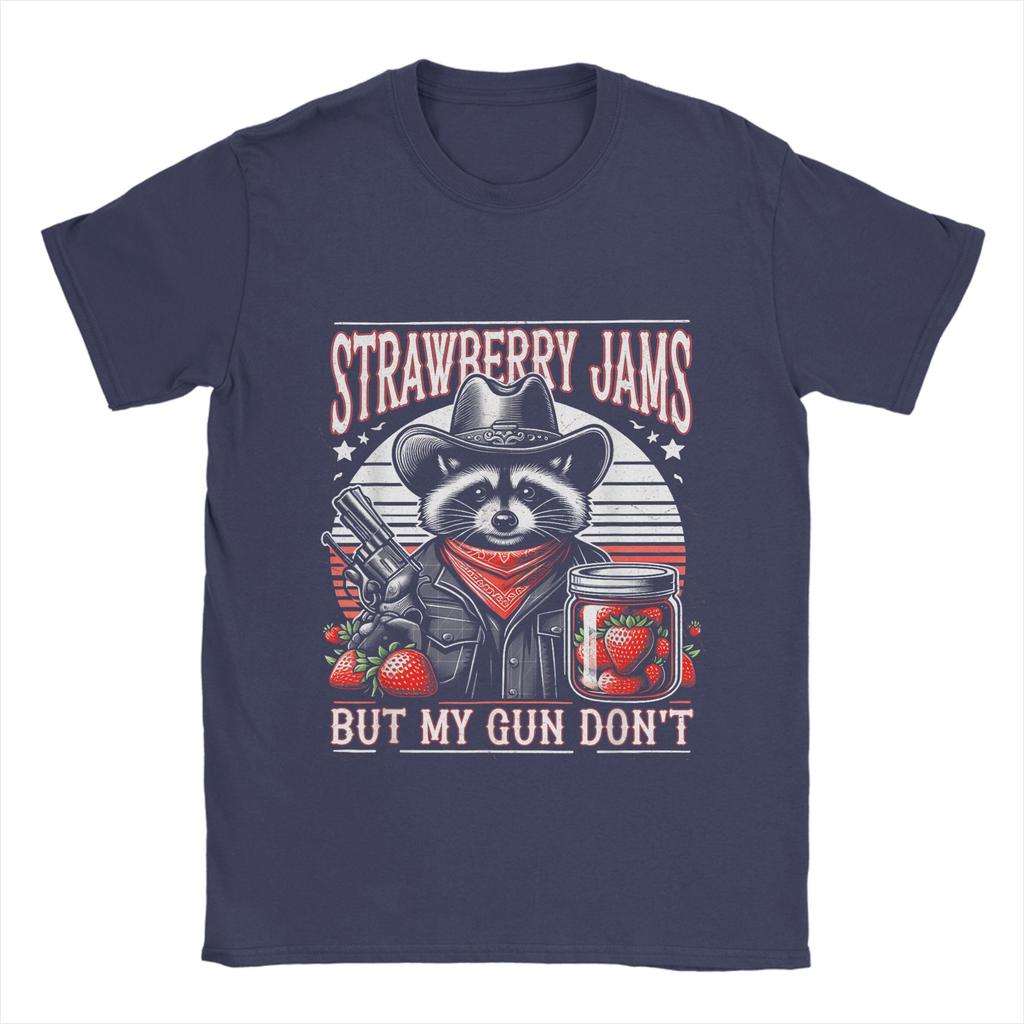 Men T-Shirts Strawberry Jams But My Don't Funny Raccoon Vintage  Tees Short Sleeve  T Shirts Round Collar Clothes Gift Idea