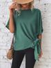 Summer Women's Solid Color Batwing Sleeve Knot Hem Loose T-shirt