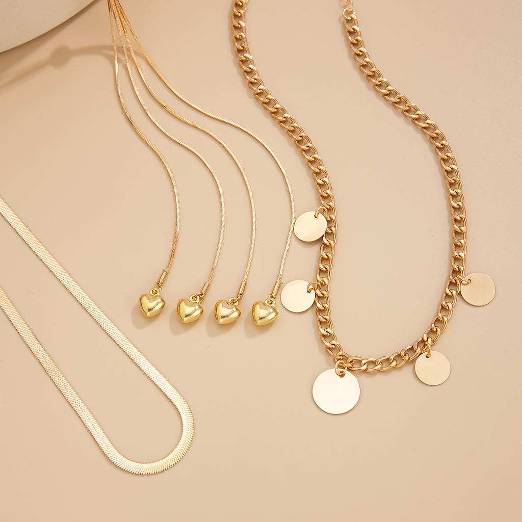 Cold Wind Snake Bone Chain Long Necklace, Sweet Wind Metal Disc Collarbone Chain Necklace Decoration For Women