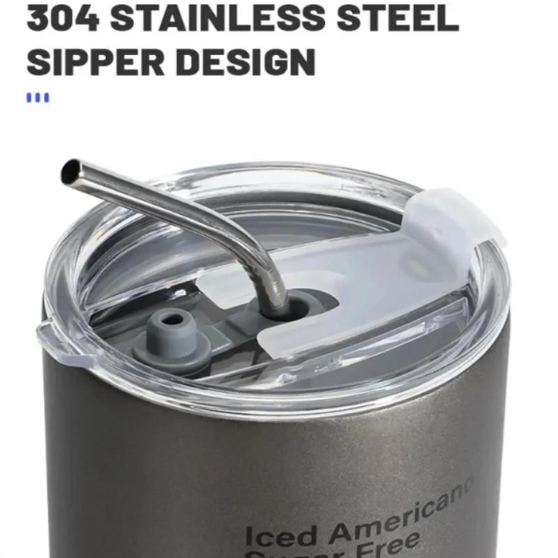 Stainless Steel Insulated American Coffee Mug Portable Outdoor Mug With Straw 320Ml