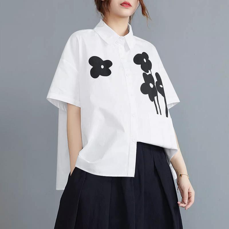 

ZANZEA Женская блузка с отложным воротником и цветочным принтом, свободная, с коротким рукавом 4XL белый