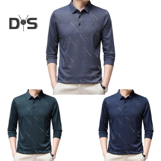 Herren Businesshemd Slim Fit Revers Langarm T-Shirt Einfarbiges Oberteil für Männer mittleren und älteren Alters für die Arbeit im Alltag