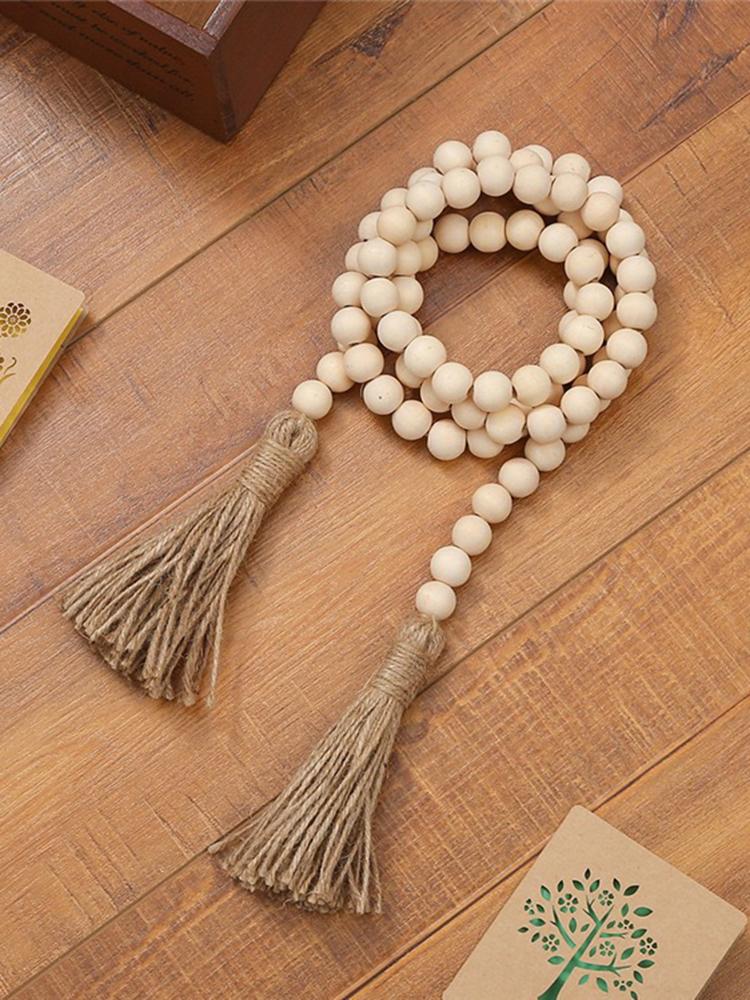 Handmade Bohemian Style Wooden Bead Tassels String Garland Jute Tassels Rustic Wall Hanging Ornament for Home Decoration Crafts