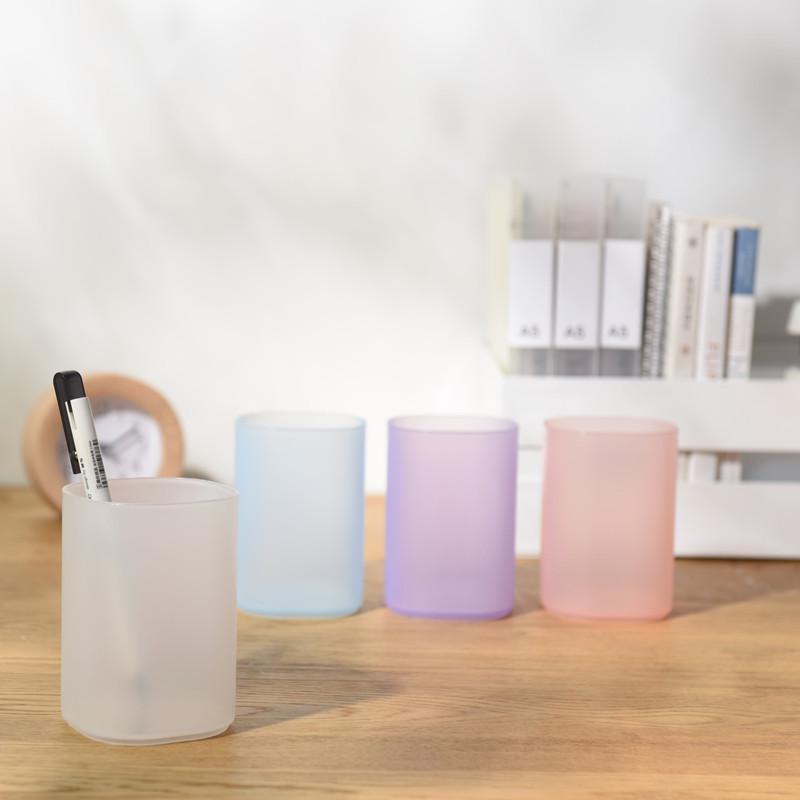 Frosted PP Plastic Pen & Makeup Brush Holder - Japanese Stationery Round Desktop Eyebrow Pencil Storage Tube. Round синий