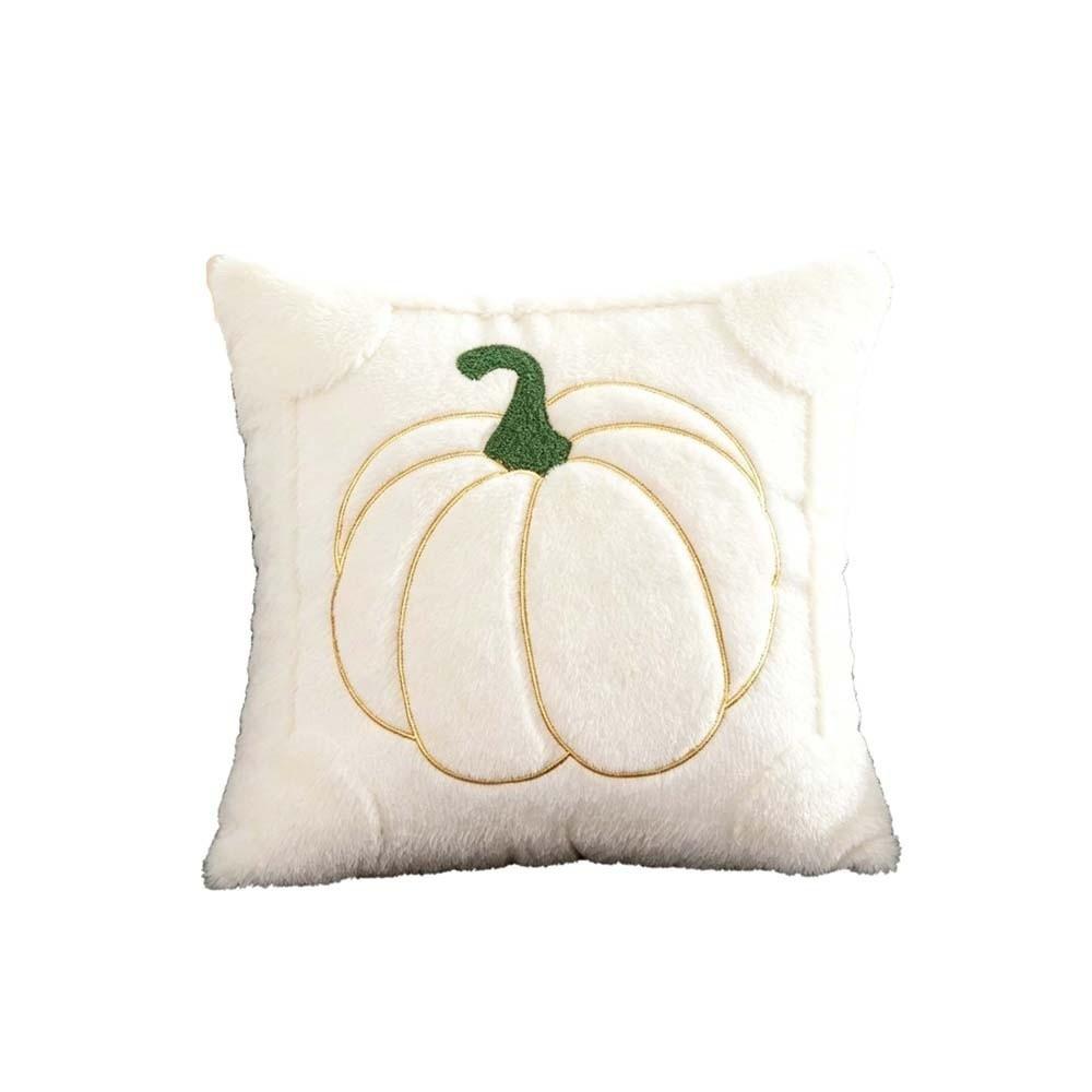 Soft Plush Pumpkin Pillow Case Cute Embroidery Square Shape Halloween Cushion Cover Warm Texture Solid Color