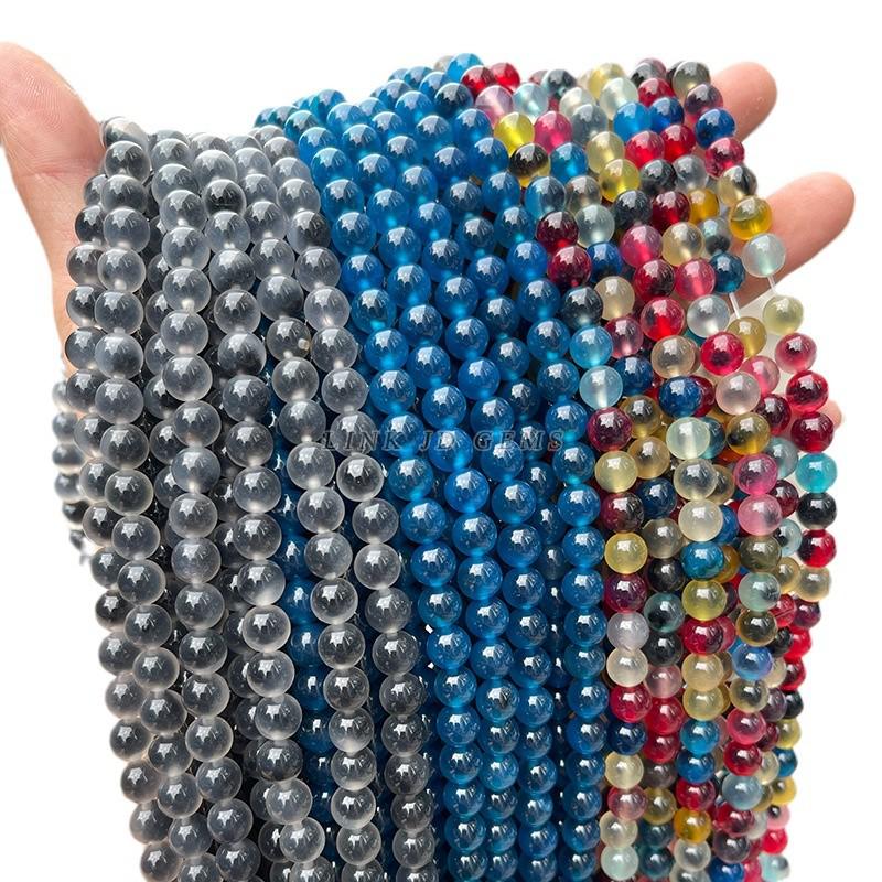 Jingde Colorful Sugar Heart Agate Round Beads DIY Jewelry Accessories, Haze Blue Gray Beaded Strands, Loose Beads.