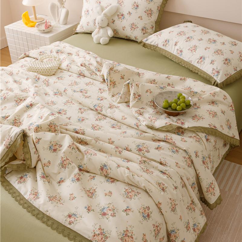 Summer Quilt French Style Comforter Quilt Flora Lace Household Machine Washable Suitable Cool And Refreshing  Blanket