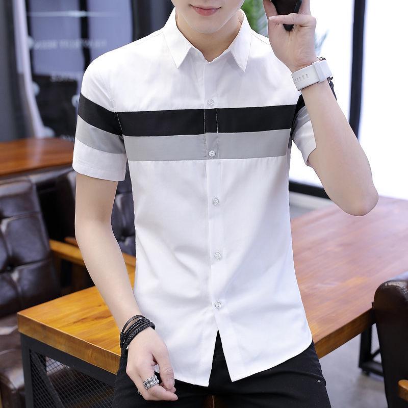 Sommer kortermet skjorte for menn trend mote broderi skjorte Slim arbeids menn profesjonell tommers skjorte