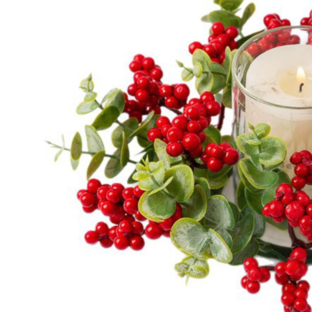 Eucalyptus Christmas Wreath Candle Ring Berry Candle Decorative Table Setting Accessories Candle Holder Wreath