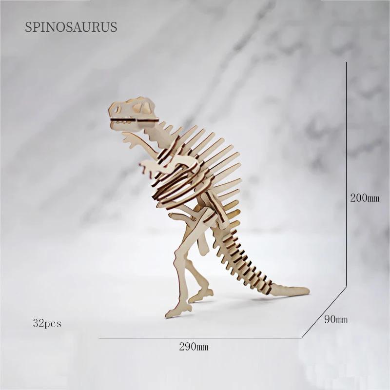 Multisize 3D Wooden Dinosaur Puzzles Children Animal DIY Model Handmade Intellectual Toy Board High Quality Christmas Gift