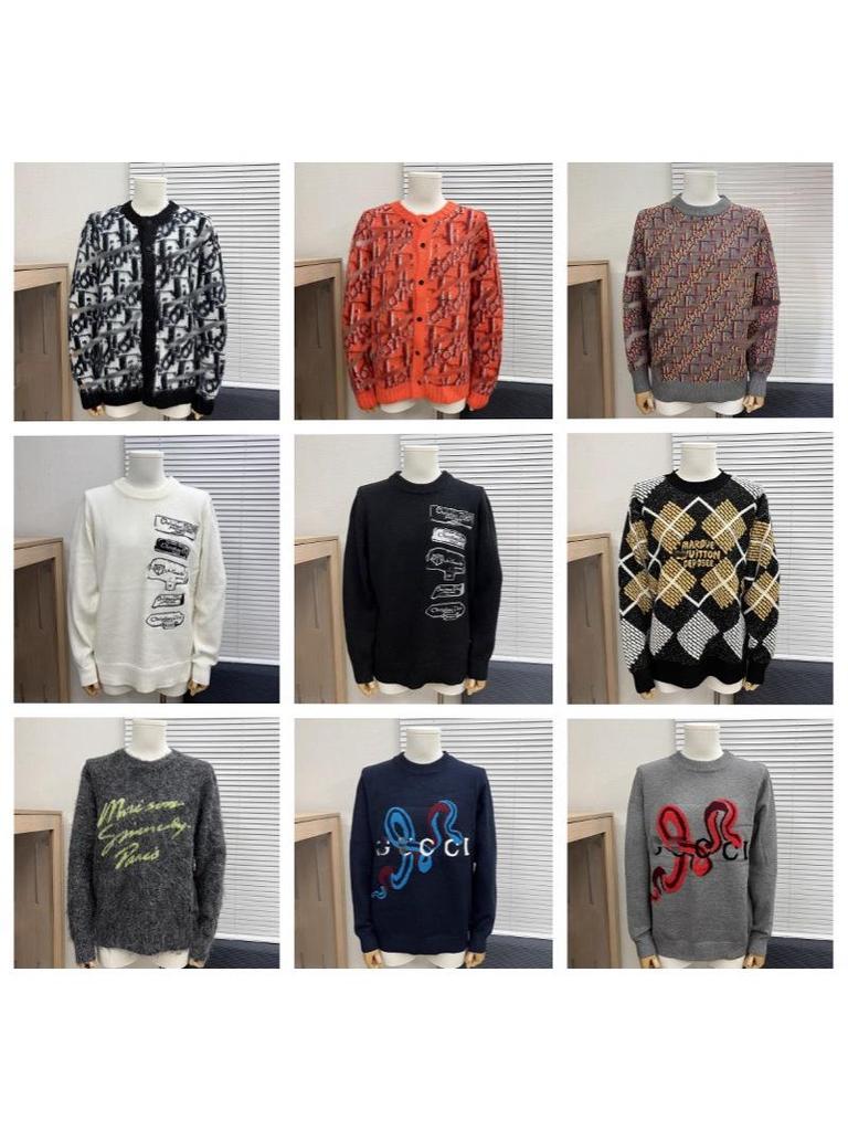 Höst/Vinter Unisex Lös Jacquardtröja med Broderat Bokstavslogotyp och Rund Hals