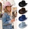 Turquoise Felt Fedora Hat Wide Curved Brim Western Cowgirl Hat  for Party Travel Costume