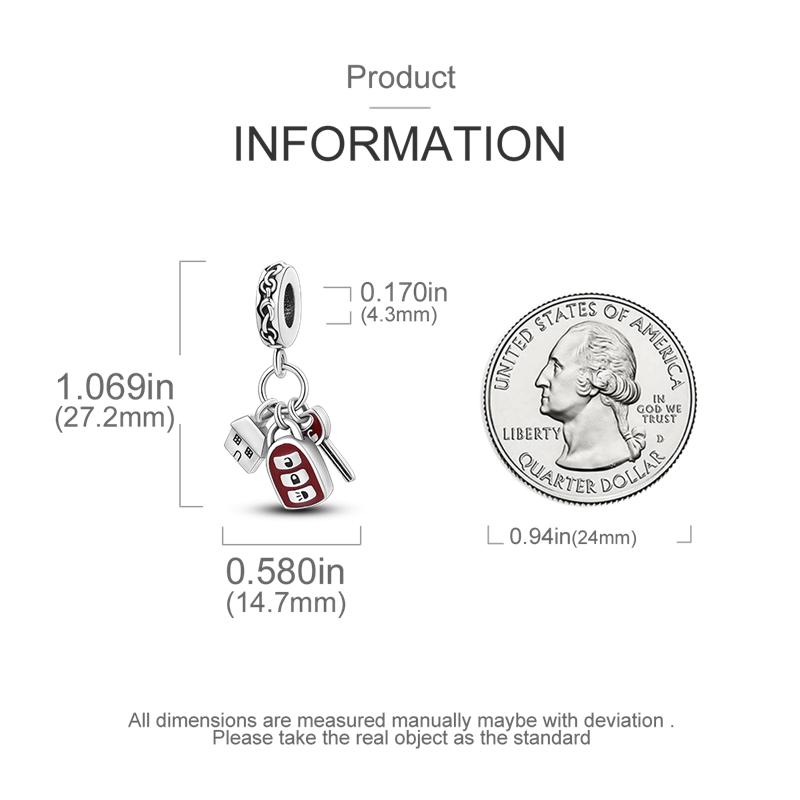 925 Silver Red Car Keys House Charms Beads Dangle Pendant Fit Bracelet Necklace Diy Fashion Jewelry