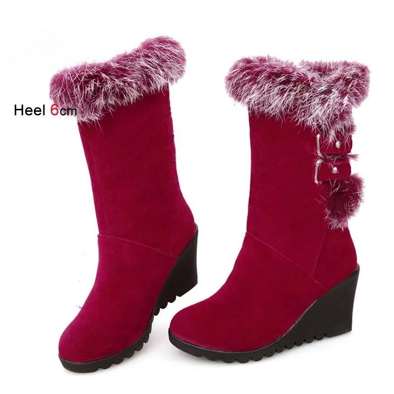 2025 Wedge Heels Cotton Boots Fashion 6cm High Heels Women Mid-calf Boots Winter Thick Plush Warm Short Boots  Lady Long Boots