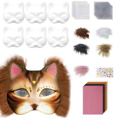 Halloween Cosplay Maske Handbemalte Katzenmaske mit Plüschstoff Leere Maske Anime Cosplay Maske Tiermasken-Sets