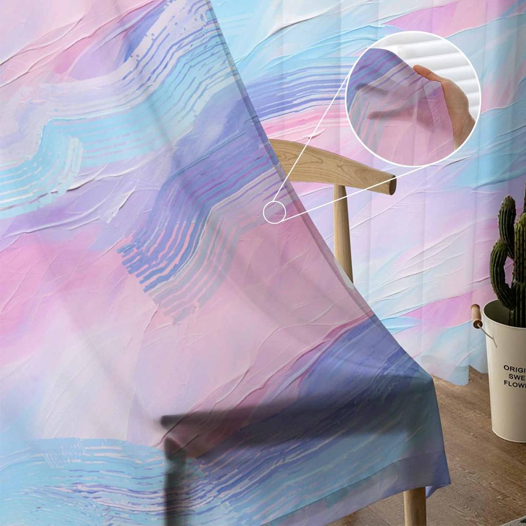 Oil Painting Mechanism Purple Pink Sheer Curtains Modern Gauze Curtain for Living Room Bedroom Voile Yarn Curtains