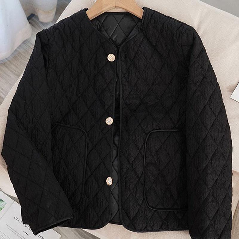 Female Autumn Winter Long Sleeve Outerwear Women Cotton Padded Jacket Solid Casual Loose Lightweight Collarless Parkas