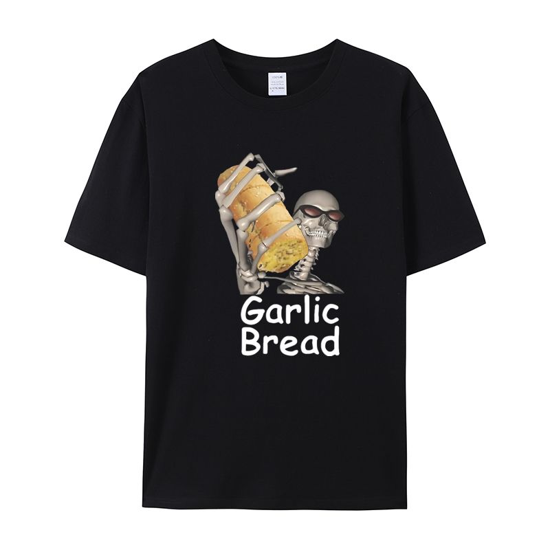 Summer Couple Garlic Bread Print T-shirt, Fashionable and Funny Skull Short Y2K Bug Girl, Personalized Design Street T-shirt