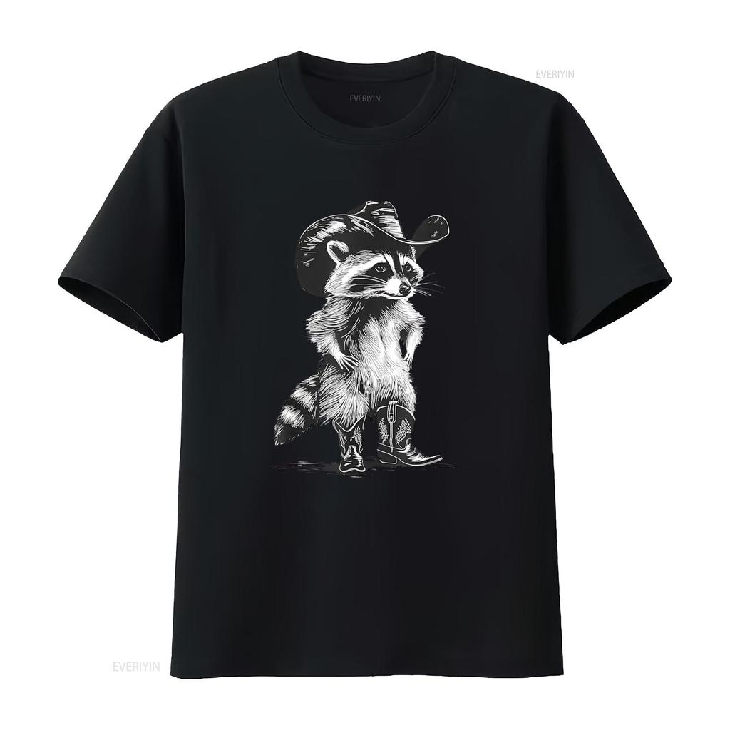Racoon Cowboy Funny Meme T Shirt Unique Design for Western Fashion Lovers Vintage Washed Streetwear Fashion Stretched Homme