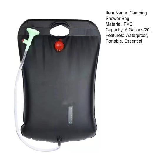 5 Gallons/20L Camping Shower Bag Portable Solar Shower Bag with Removable Hose
