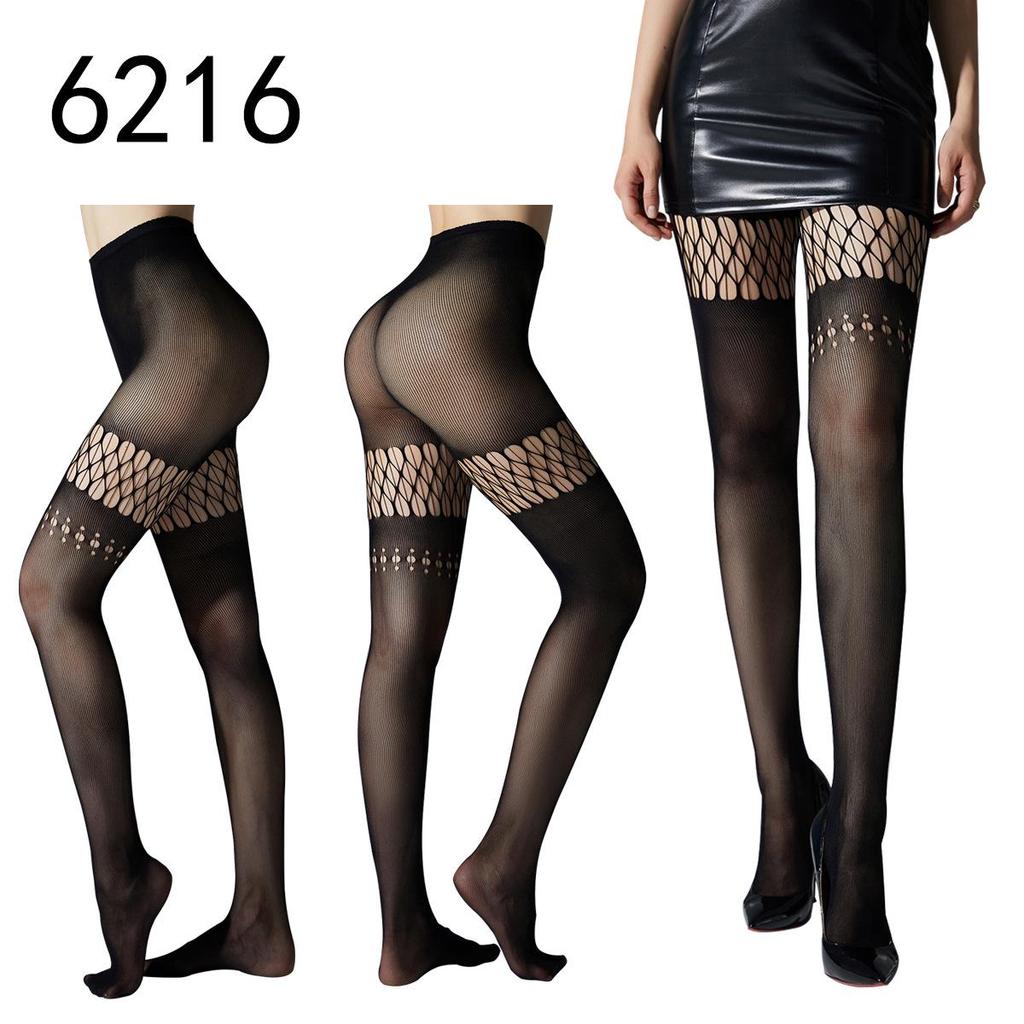 Hohle Strapsstrumpfhose mit Fischmuster - Nachtclub Schwarzseide