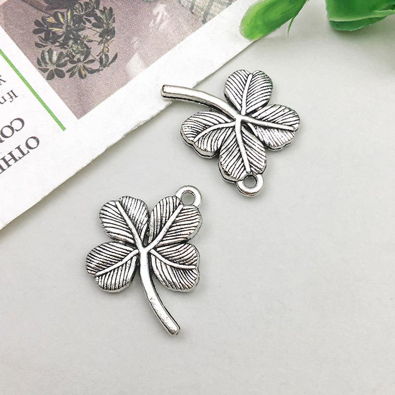 Antique Silver Alloy Four-Leaf Clover Pendant Charm for DIY Jewelry Making