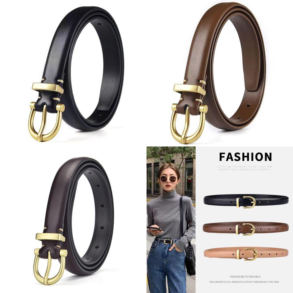 Solid Color Gold Buckle Decoration Women Casual Slim Waist Belt For Office And Weekend Wear