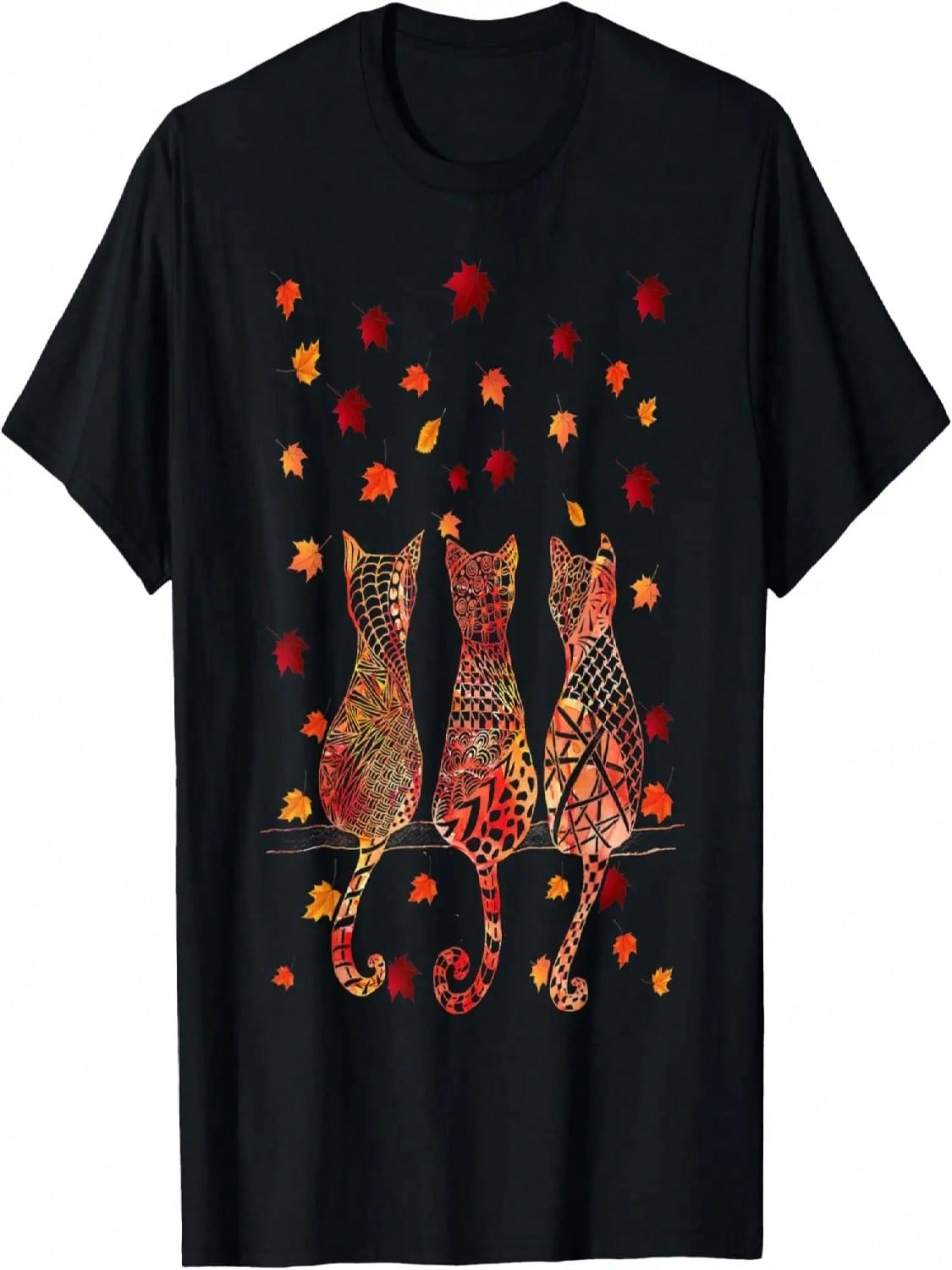 Three Cats Hello Fall Autumn Leafs T-Shirt S разноцветный