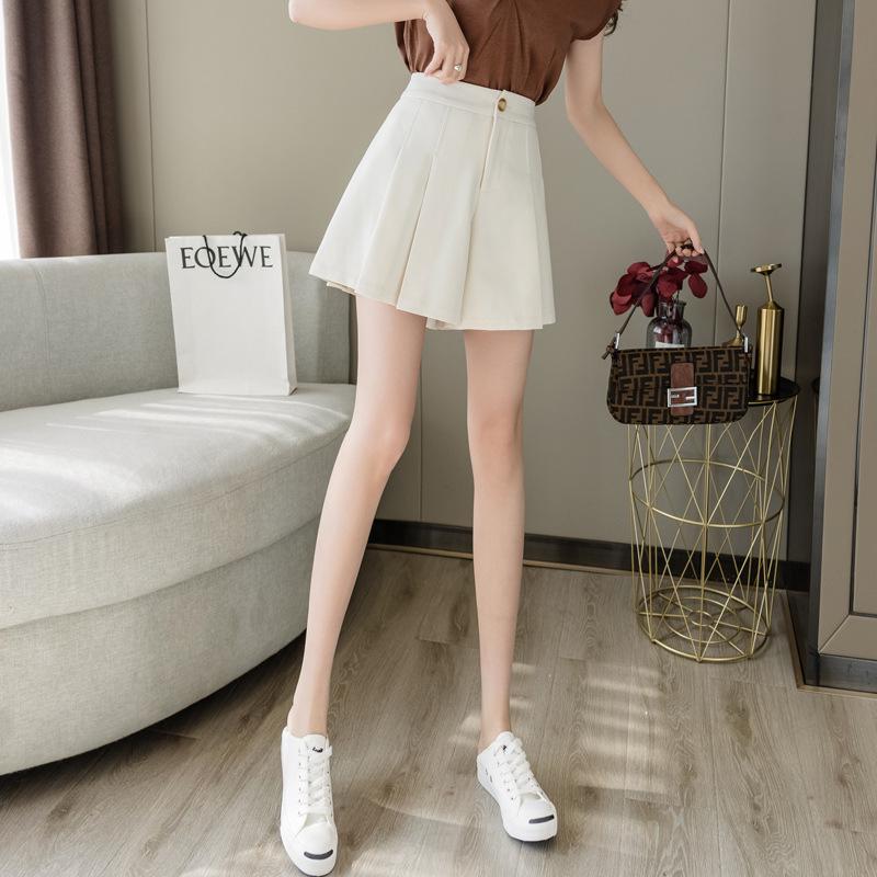 

Трендовые черные шорты с высокой талией и плиссировкой для женщин - Летние повседневные, свободного широкого кроя L 105-120 lbs абрикосовый