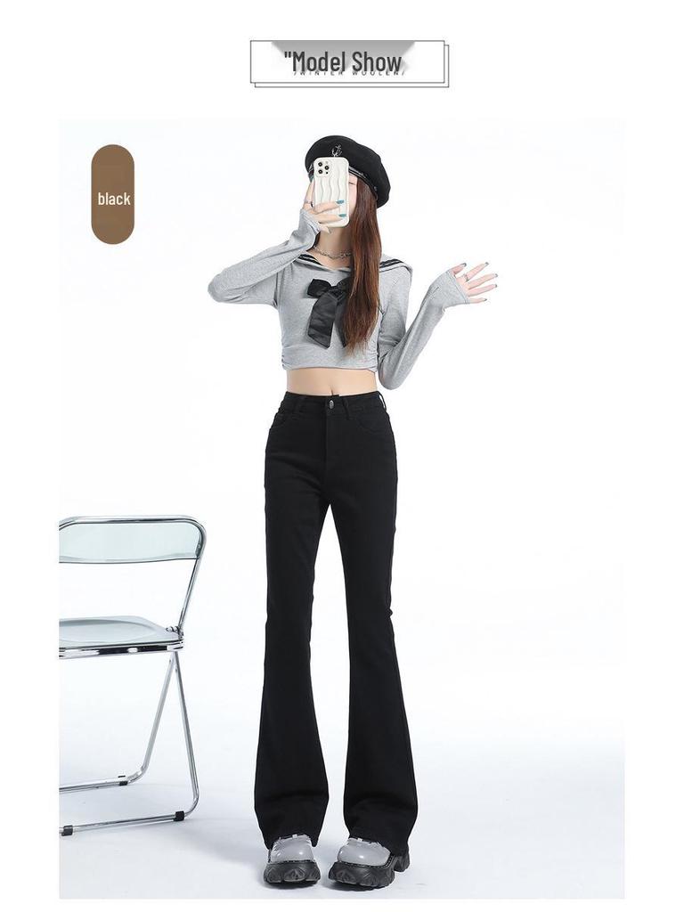 Women's Black High-Waisted Micro-Flared Jeans, 2025 Spring/Autumn Collection