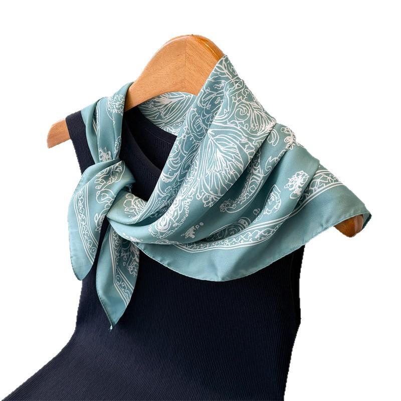 Korean version of fresh and advanced printing silk scarf simulation silk square scarf shawl versatile neck small square scarf headscarf scarf women