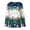 Women's Fashion Casual Slit Hem Round Neck Long Sleeve Loose Christmas Printed T-Shirt Ladies Top