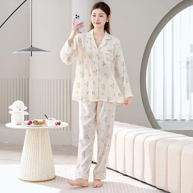 1011 New Cloud Cotton Pajamas Women's Long-sleeved Trousers Thin Casual Printing Can Be Worn Outside Loungewear Set