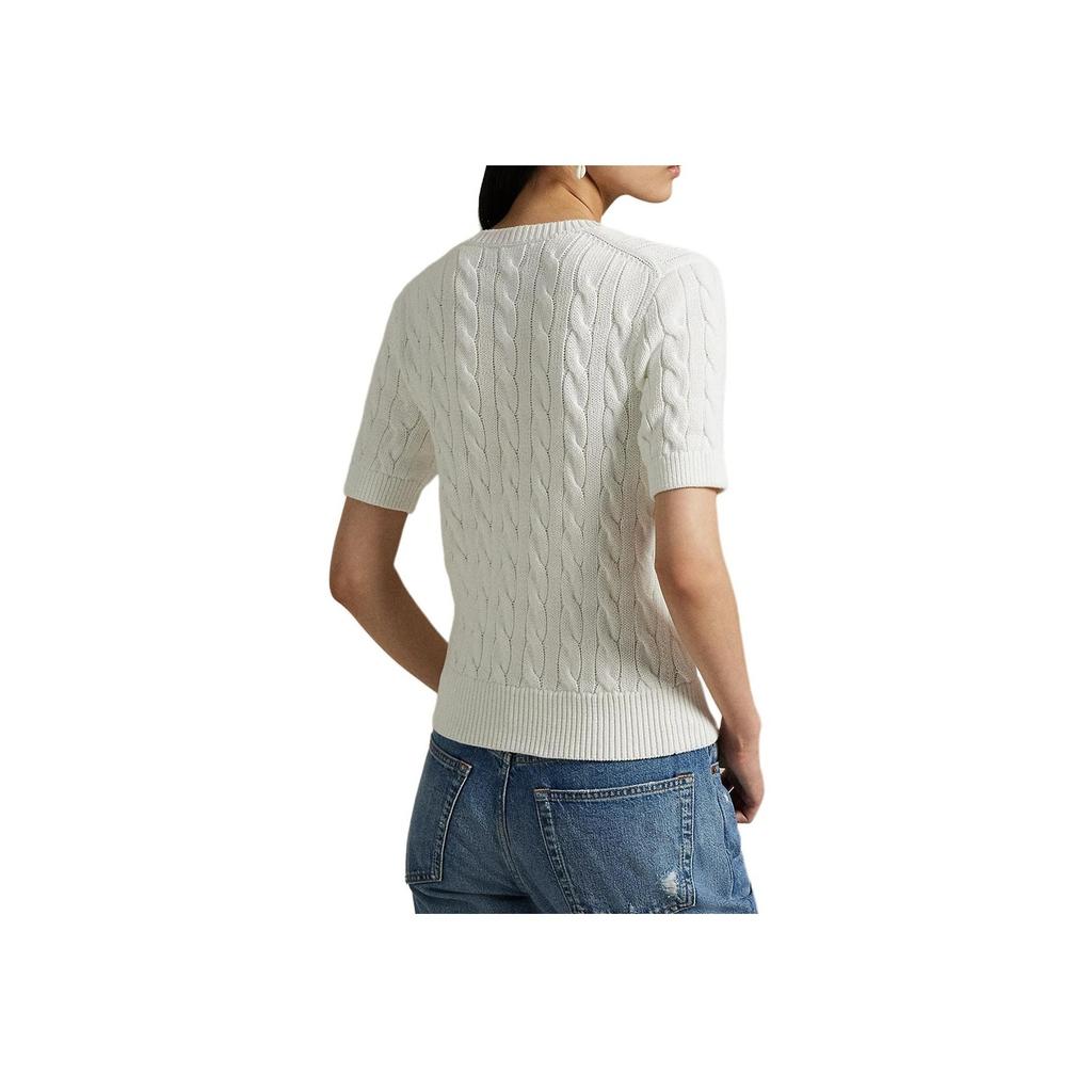 Polo Ralph Lauren Solid Color Cable Knit Short Sleeve Cardigan Women Tops White 100053185