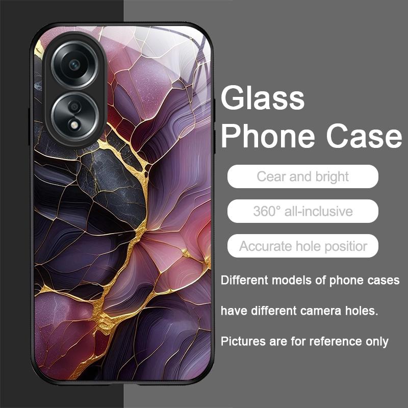 Stylish Purple-Crystal Marble Texture Tempered Glass Phone Case for OPPO Realme 13 Pro Plus 12 11 10 C55 X7 GT Neo 2 3T 5G Cover