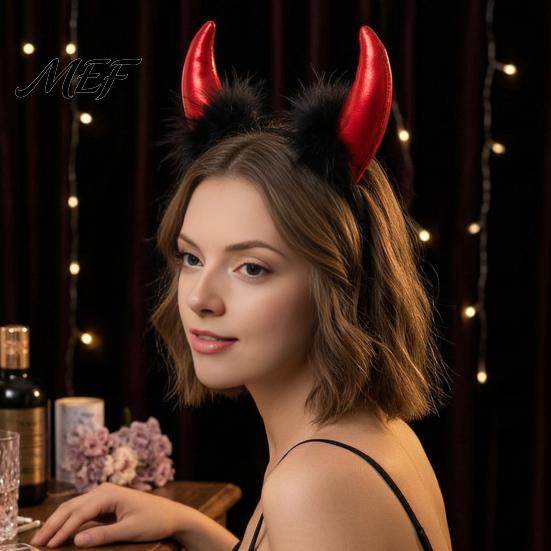 Cosplay Costume Props for Women Devil Horns Headband Pitchfork Lace Eye Masque Set, Halloween Masquerade Party Red Demon Accessories Adults,