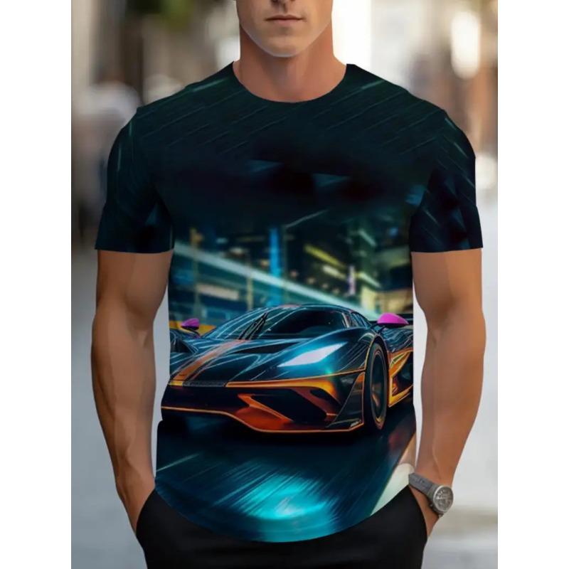Großes Herren Sportwagen Muster 3D Gedrucktes Herren Rundhals Kurzarm T-Shirt Sommer Mode T-Shirt Lässig Bequem Vielseitiges Oberteil