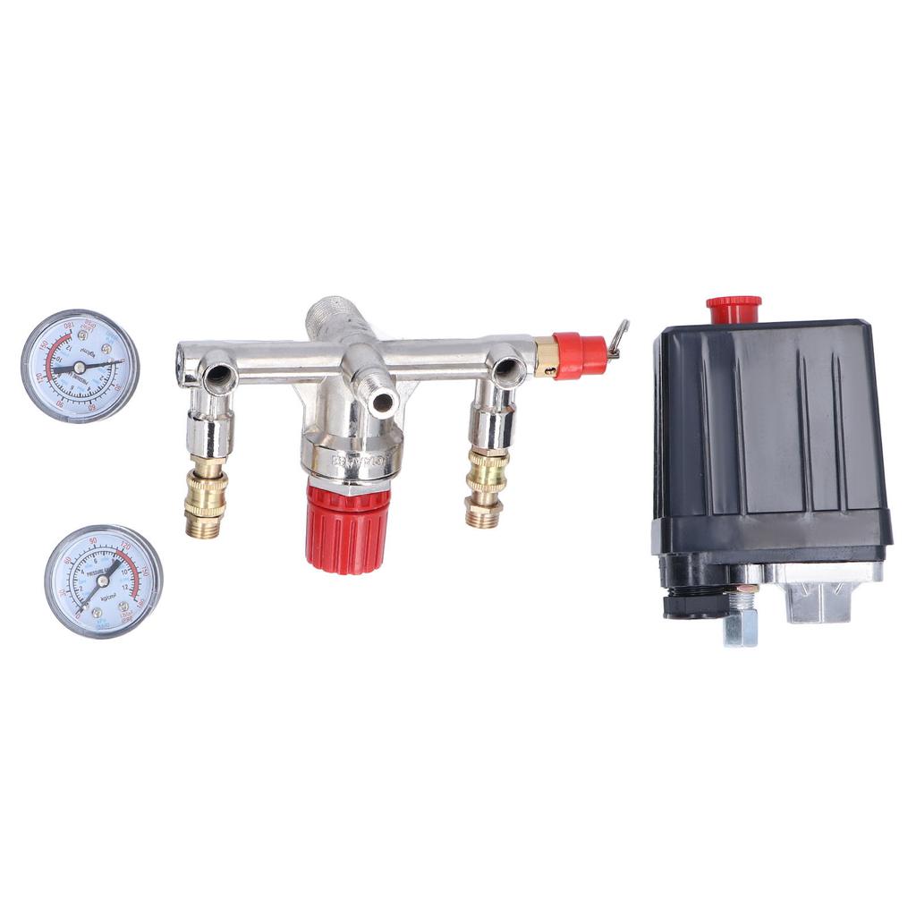 90-120PSI AC Air Compressor Pressure Switch Valve Control Kit Vertical Switch Manifold Regulator Gauges Safety Valve