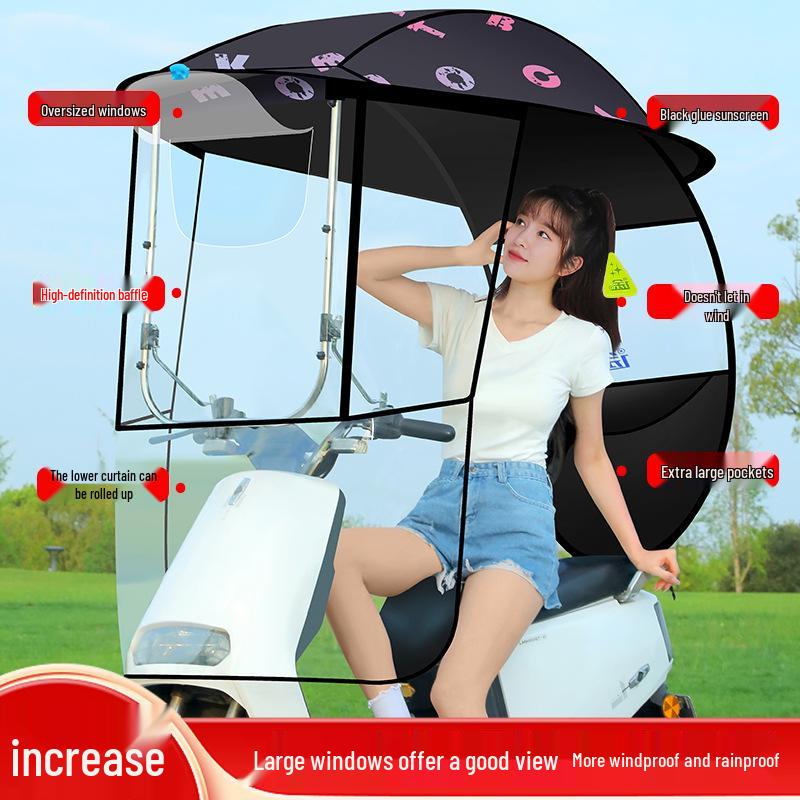 Electric Vehicle Canopy Tent: Windproof, Rainproof, Sunshade for Three-Wheelers with All-Around Windows